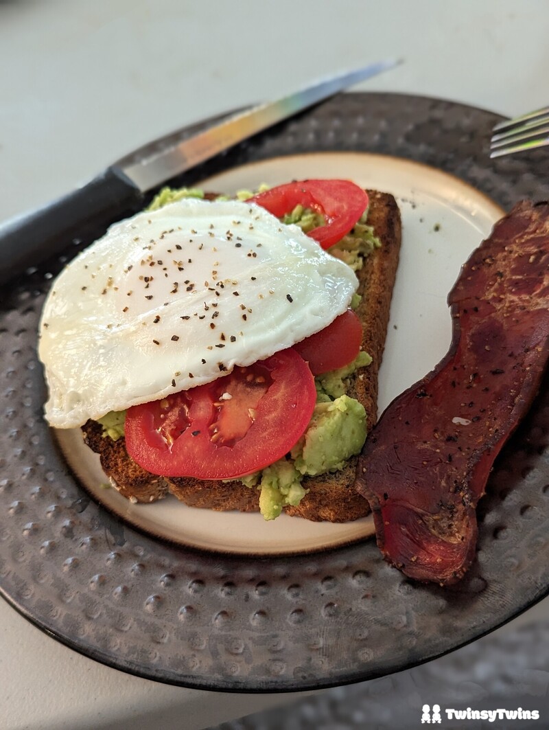 Cooking Healthy Breakfast Eggs Avocado Tomato Bacon Toast