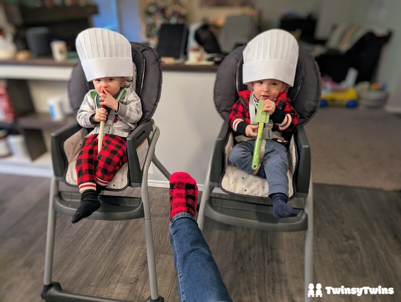 Mothers Day Baking Imperial Cookies Identical Twins Chef Hats Spatulas Kitchen High Chairs